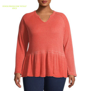 Time & Tru | Spiced Cider Waffle-Knit Long Sleeve Babydoll Peplum Top